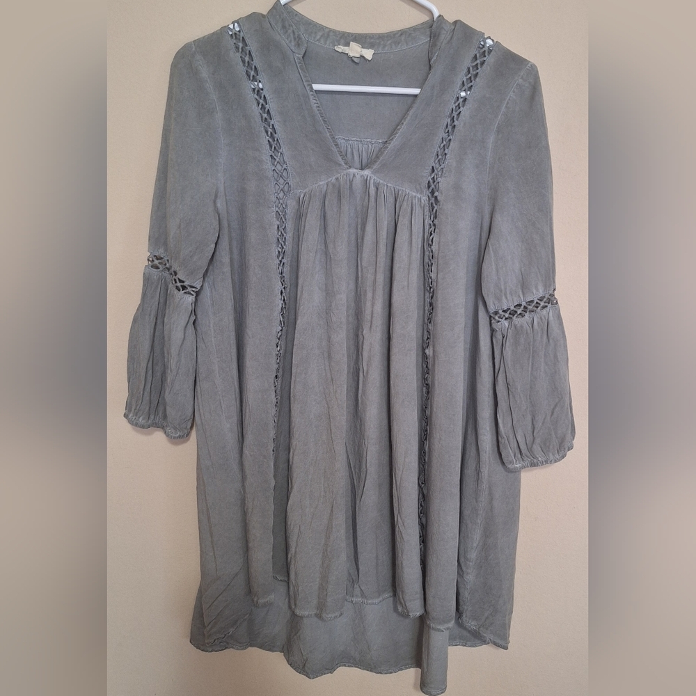 ODDY Charcoal Tunic with Lace Accents